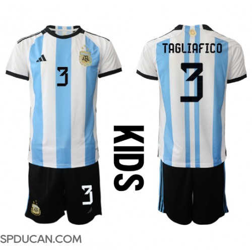 Dječji Nogometni Dres Argentina Nicolas Tagliafico #3 Domaci SP 2022 Kratak Rukav (+ Kratke hlače)